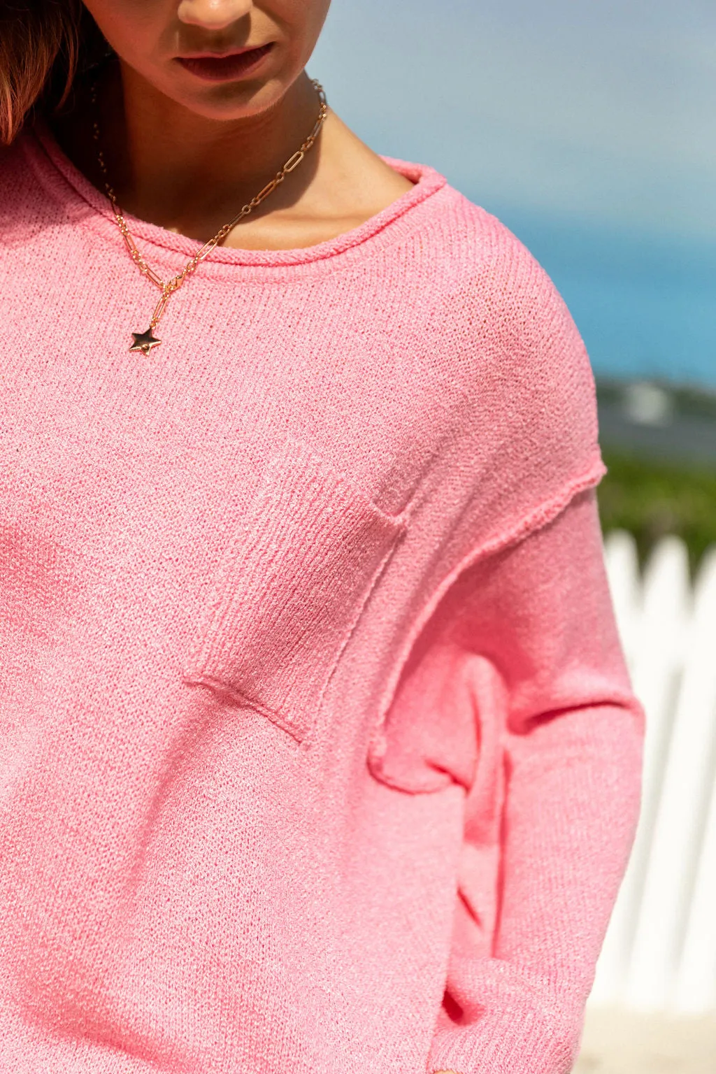 Tell Me Everything Cotton Candy Oversized Pocketed Light Weight Sweater SALE PINK LILY
