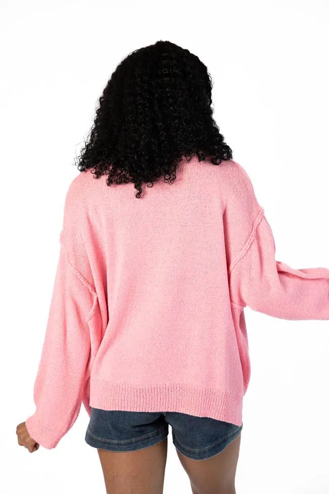 Tell Me Everything Cotton Candy Oversized Pocketed Light Weight Sweater SALE PINK LILY