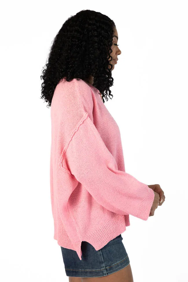 Tell Me Everything Cotton Candy Oversized Pocketed Light Weight Sweater SALE PINK LILY