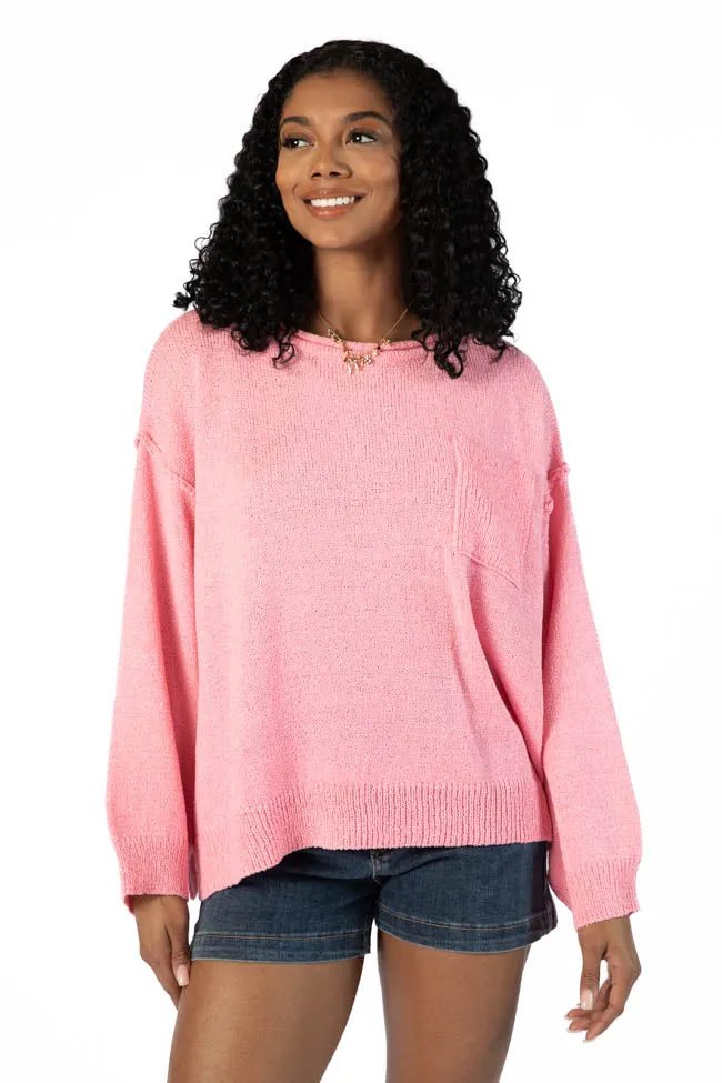Tell Me Everything Cotton Candy Oversized Pocketed Light Weight Sweater SALE PINK LILY