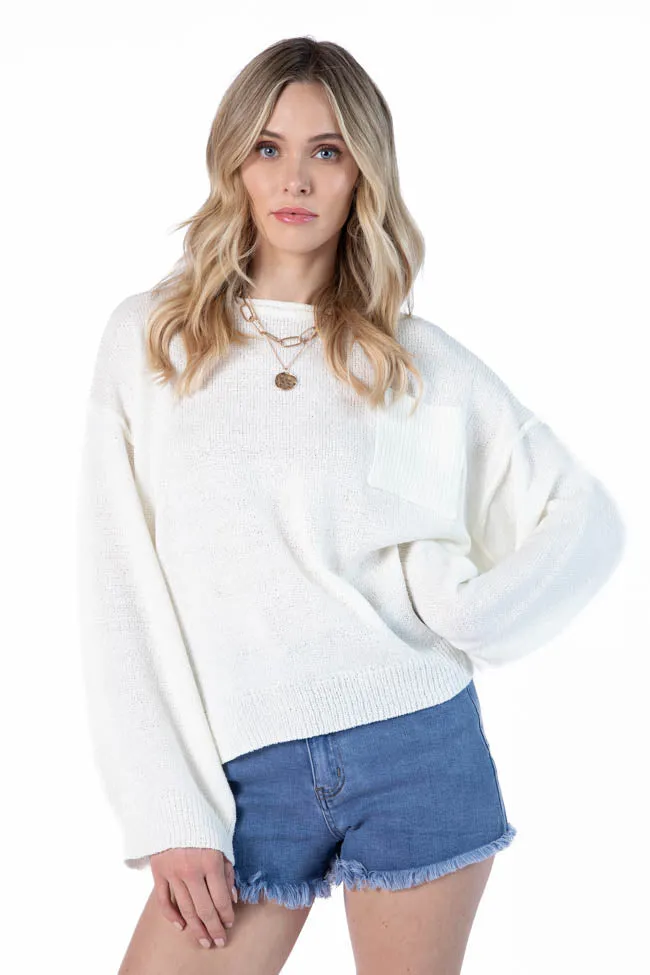 Tell Me Everything Ivory Oversized Pocketed Light Weight Sweater SALE PINK LILY