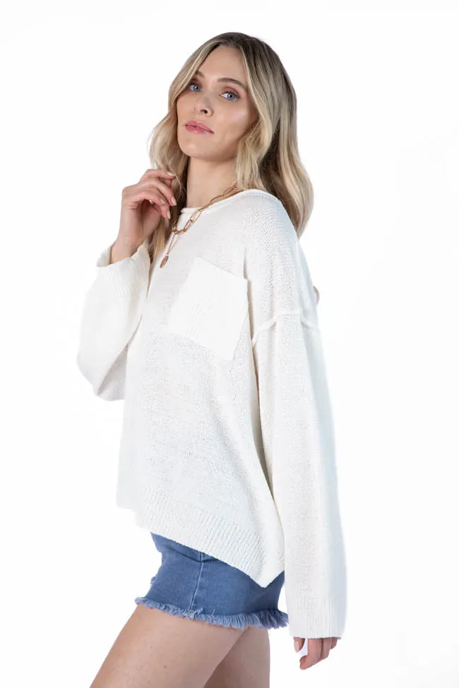 Tell Me Everything Ivory Oversized Pocketed Light Weight Sweater SALE PINK LILY
