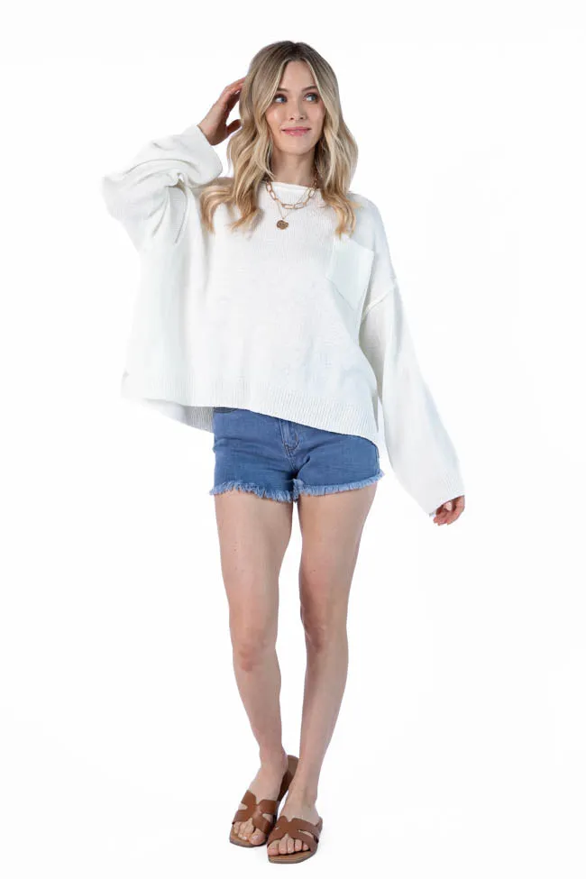 Tell Me Everything Ivory Oversized Pocketed Light Weight Sweater SALE PINK LILY