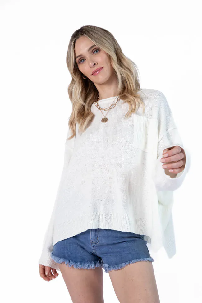 Tell Me Everything Ivory Oversized Pocketed Light Weight Sweater SALE PINK LILY