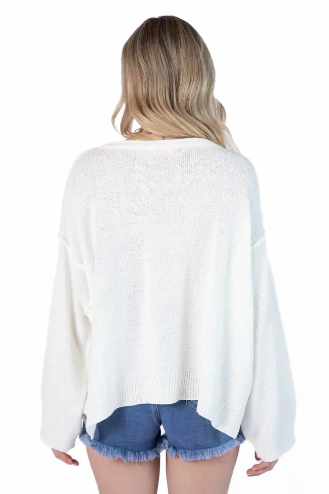 Tell Me Everything Ivory Oversized Pocketed Light Weight Sweater SALE PINK LILY