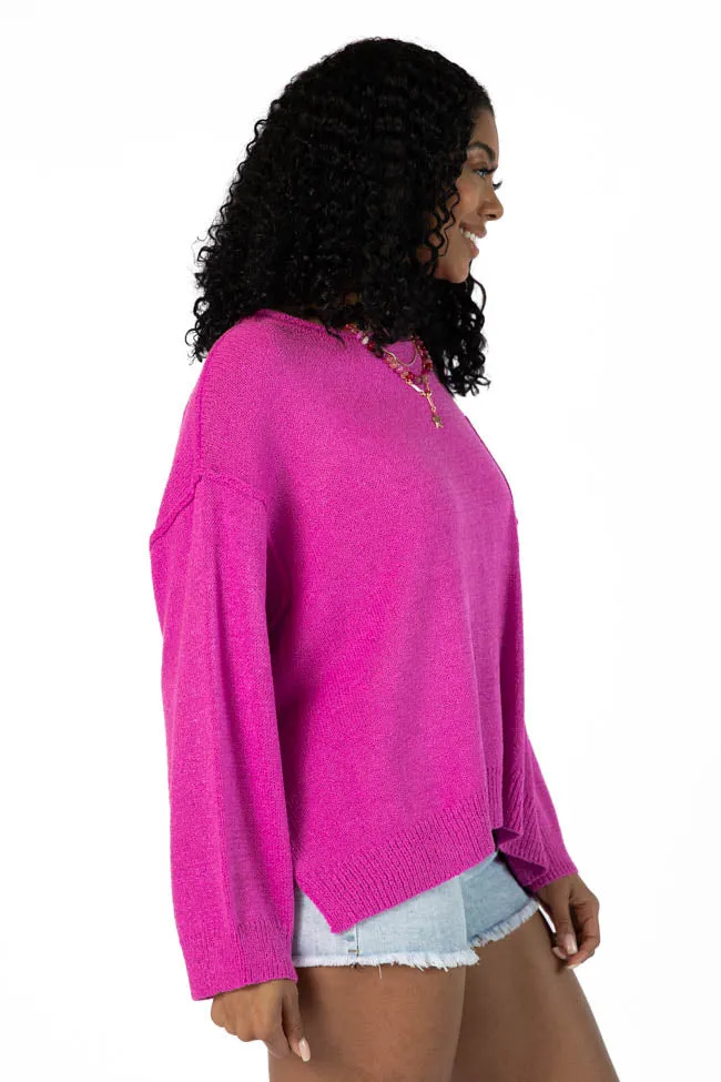 Tell Me Everything Magenta Oversized Pocketed Light Weight Sweater SALE PINK LILY