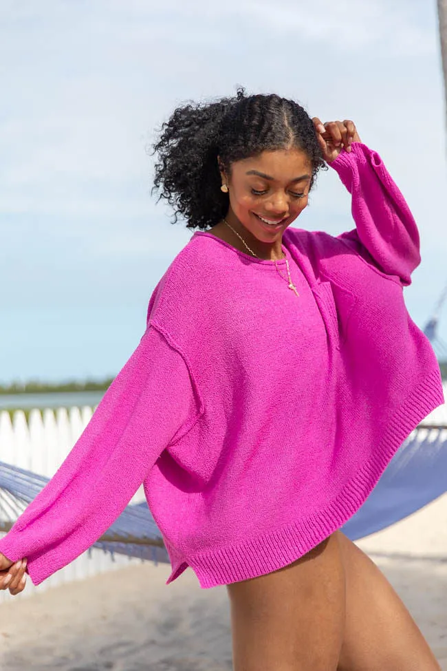 Tell Me Everything Magenta Oversized Pocketed Light Weight Sweater SALE PINK LILY