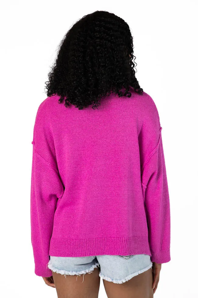 Tell Me Everything Magenta Oversized Pocketed Light Weight Sweater SALE PINK LILY