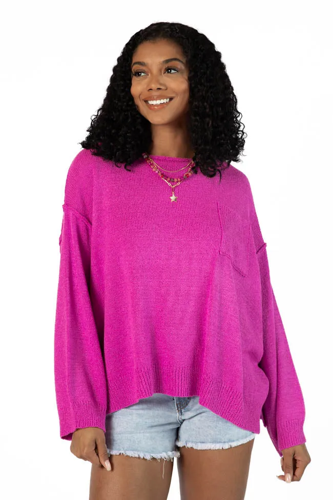 Tell Me Everything Magenta Oversized Pocketed Light Weight Sweater SALE PINK LILY