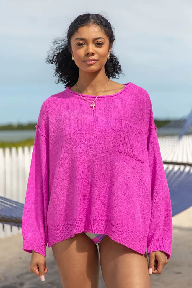 Tell Me Everything Magenta Oversized Pocketed Light Weight Sweater SALE PINK LILY