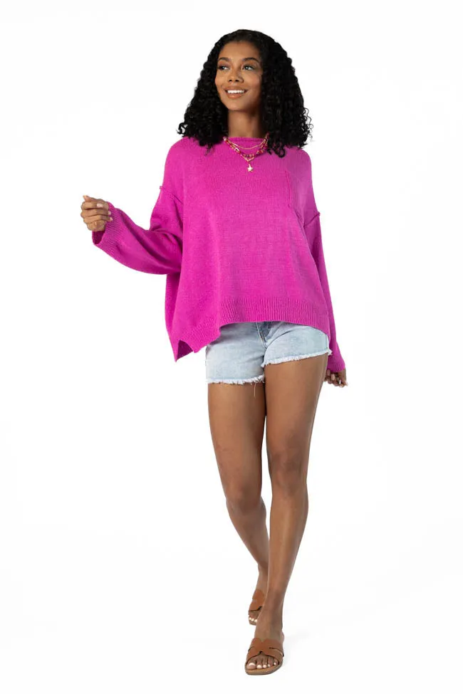 Tell Me Everything Magenta Oversized Pocketed Light Weight Sweater SALE PINK LILY