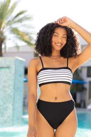 Tidal Treasures White and Black Striped Bikini Top PINK LILY