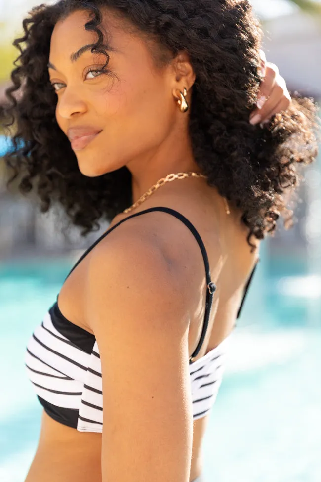Tidal Treasures White and Black Striped Bikini Top PINK LILY