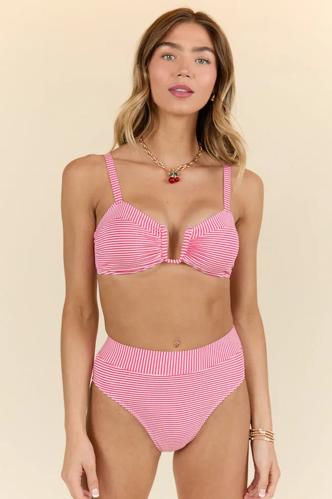 Tide and True Red Stripe Split-U Bikini Top PINK LILY
