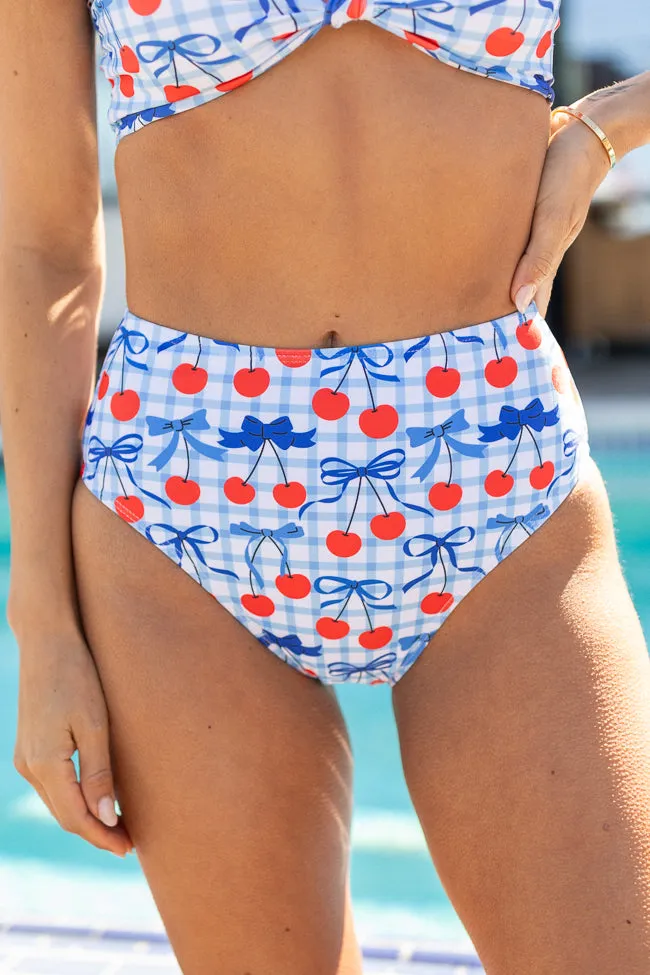 Tied With Liberty Cherry Print High Waisted Bikini Bottoms PINK LILY
