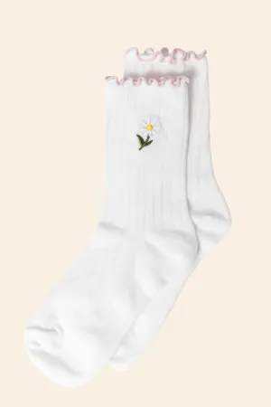 White Daisy Crew Socks PINK LILY