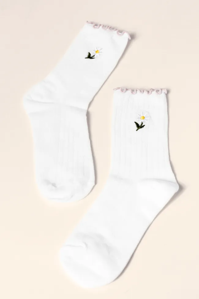 White Daisy Crew Socks PINK LILY
