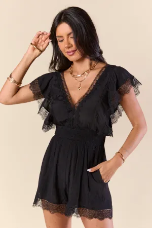 Yacht Topic Black Lace Romper Coverup PINK LILY