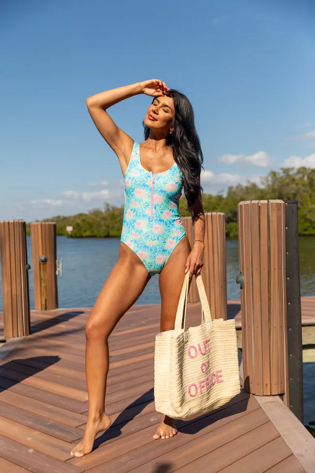 Zip It Multi Floral Zip Up One Piece Swimsuit PINK LILY